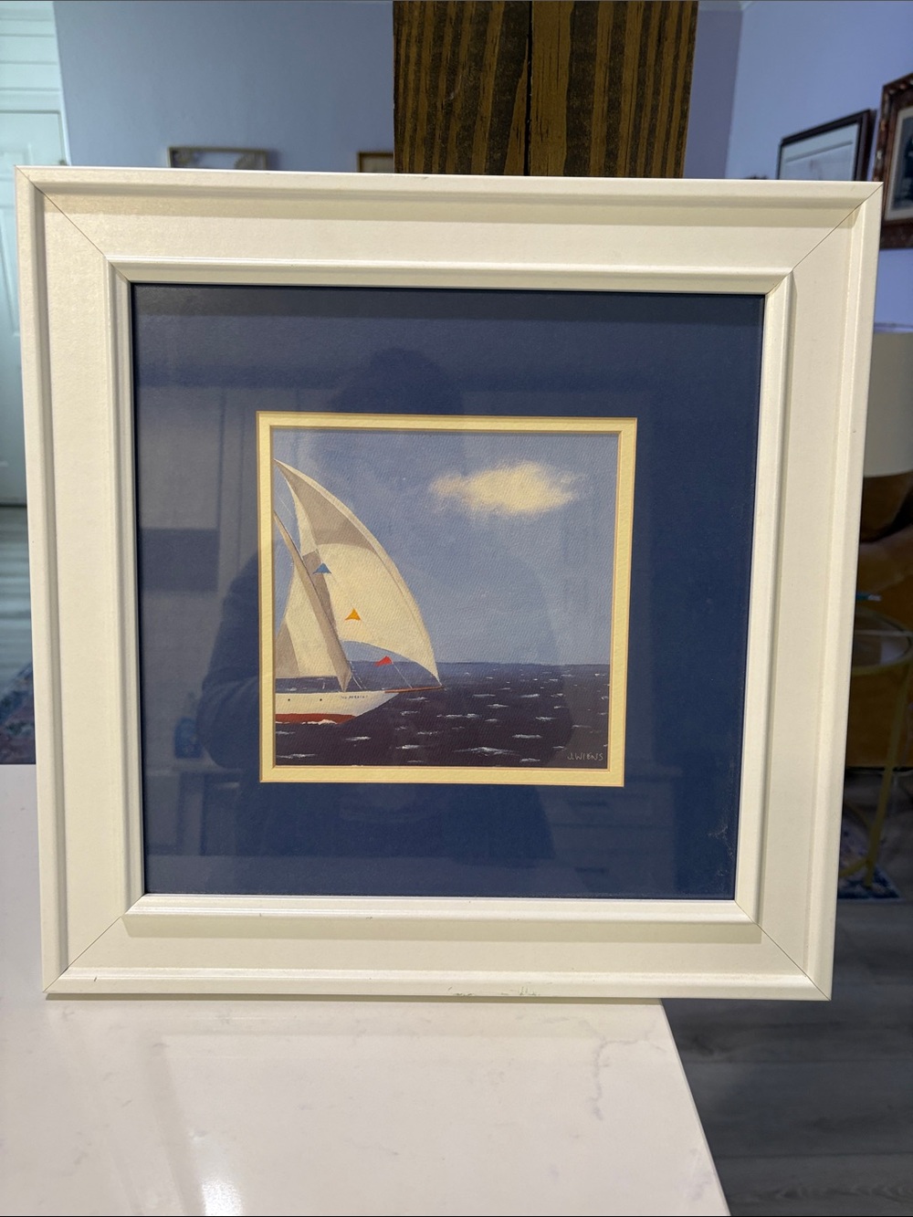 Framed Sailboat Wall Art in Blue and White - Picture 4 of 5